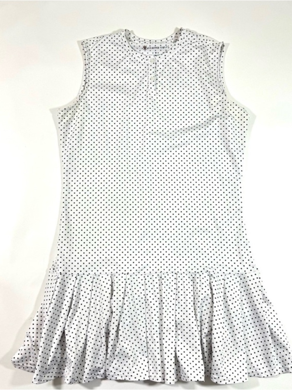 Oxford Golf Womens Dress Pleated Hem White Blue Polka Dots